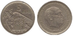 5 песет 1957 Испания - 73  внутри звезды