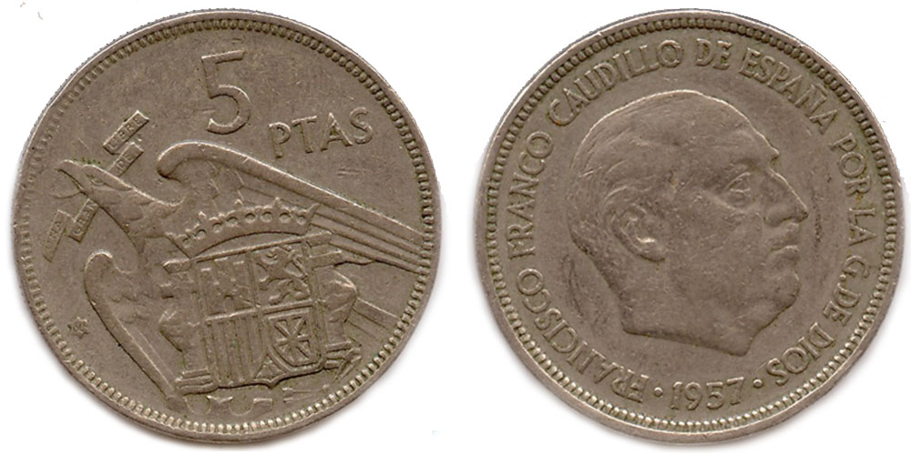 p1adtnca1218u4uouc5v1k9711b62 5 песет 1957 Испания - 60 внутри звезды