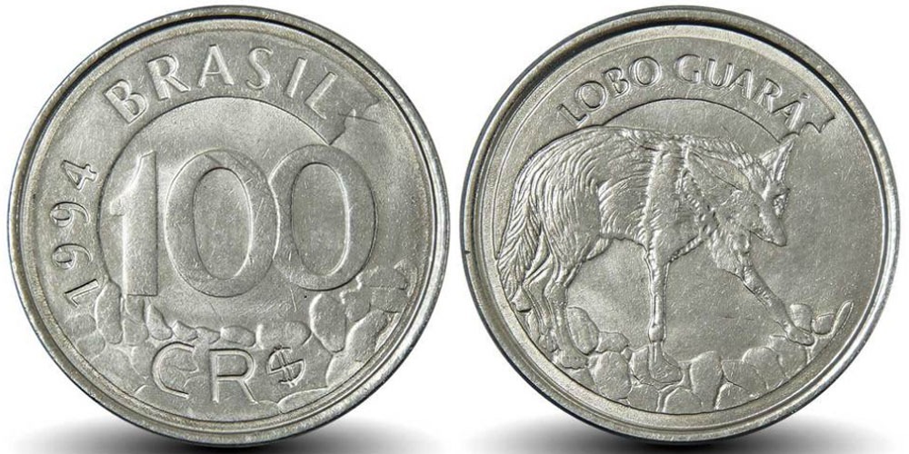 p1d8iq0fth165gflckd0hc714i05 100 крузейро реал 1994 Бразилия - Гривистый волк UNC