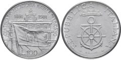100 лир 1981 Италия - 100 лет со дня основания Морской Академии в Ливорно