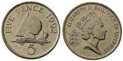 5 пенсов 1992 остров Гернси