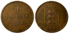 4 дубля 1864 остров Гернси №1