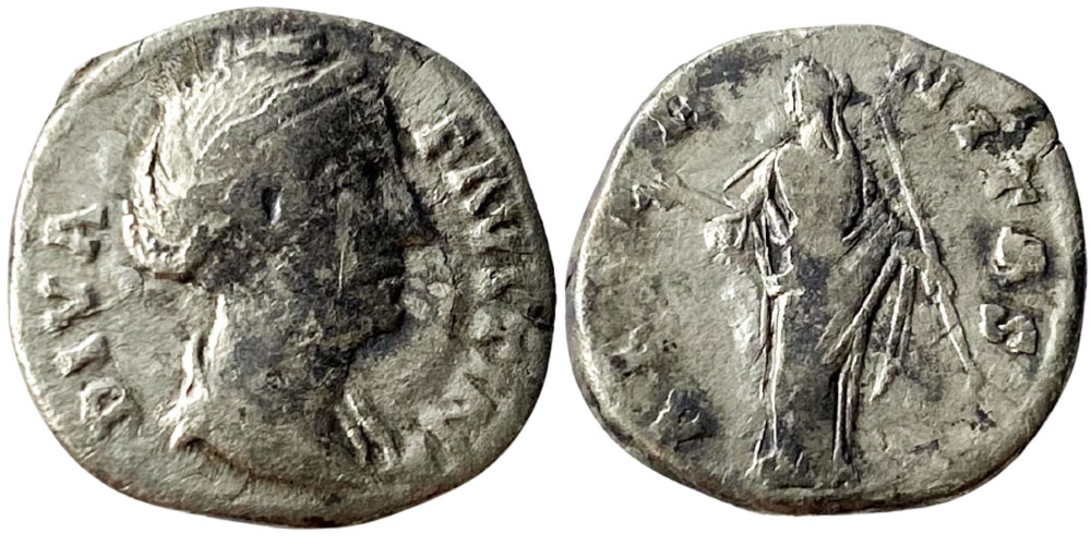 p1fdetotvsct1uet1in5qne1tqv2d Денарий 100 - 141 г. н.е. - Фаустина I - серебро