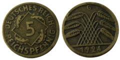 5 рейхспфеннигов 1924 "G" Германская империя