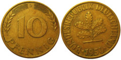 10 пфеннигов 1950 "D" ФРГ
