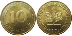 10 пфеннигов 1974 "F" ФРГ